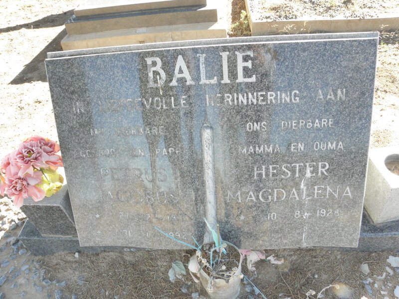 BALIE Petrus Jacobus ?-1992 &amp; Hester Magdalena 1928-