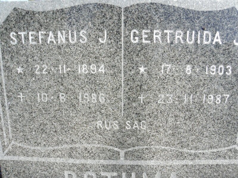 BOTHMA Stefanus J. 1894-1986 &amp; Gertruida J. 1903-1987