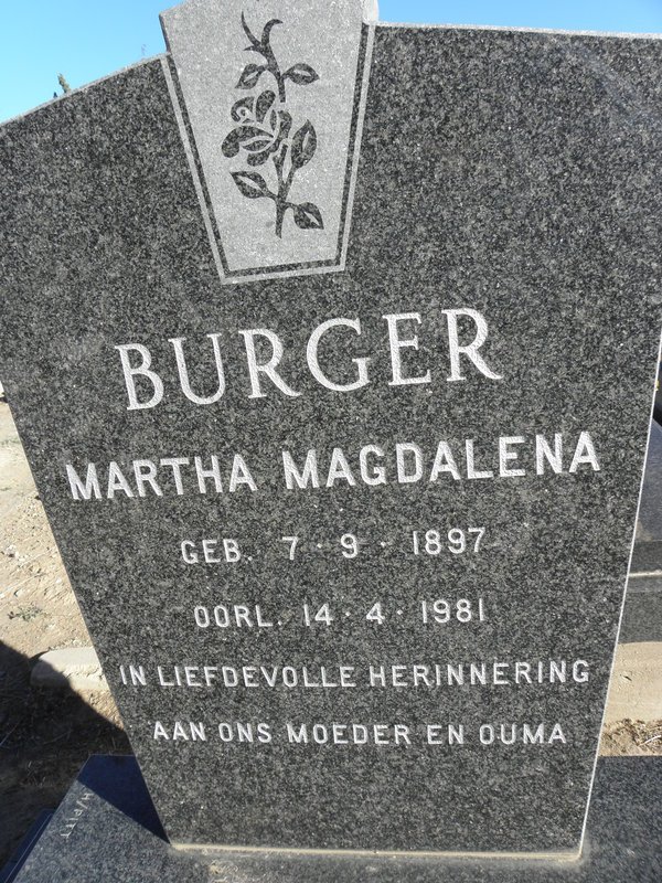 BURGER Martha Magdalena 1897-1981