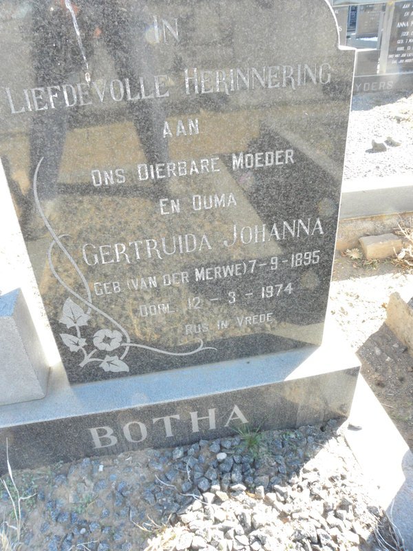 BOTHA Gertruida Johanna nee VAN DER MERWE 1895-1974