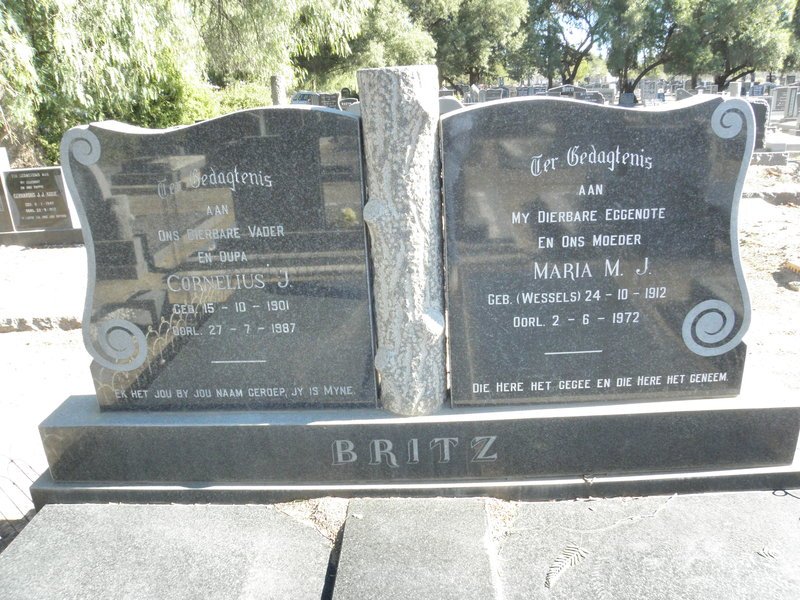 BRITZ Cornelius J. 1901-1987 &amp; Maria M.J. WESSELS 1912-1972