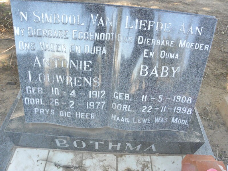 BOTHMA Antonie Louwrens 1912-1977 &amp; Baby 1908-1998