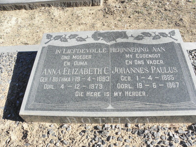 BOTHMA Johannes Paulus 1885-1967 &amp; Anna Elizabeth C. BOTHMA 1893-1979