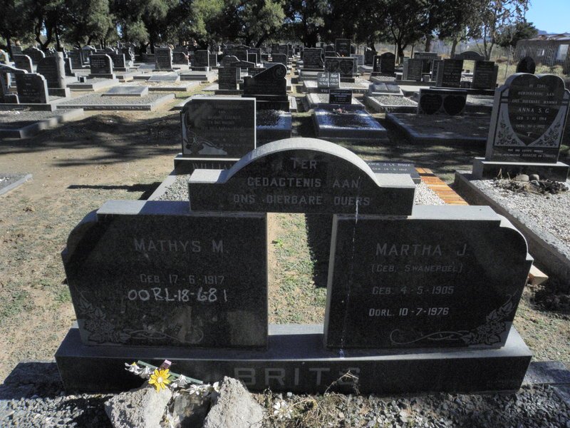 BRITS Mathys M. 1917-1981 &amp; Martha J. SWANEPOEL 1905-1976
