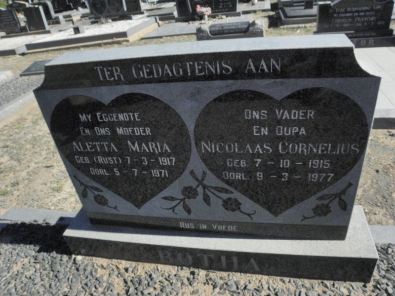 BOTHA Nicolaas Cornelius 1915-1977 &amp; Aletta Maria 1917-1971