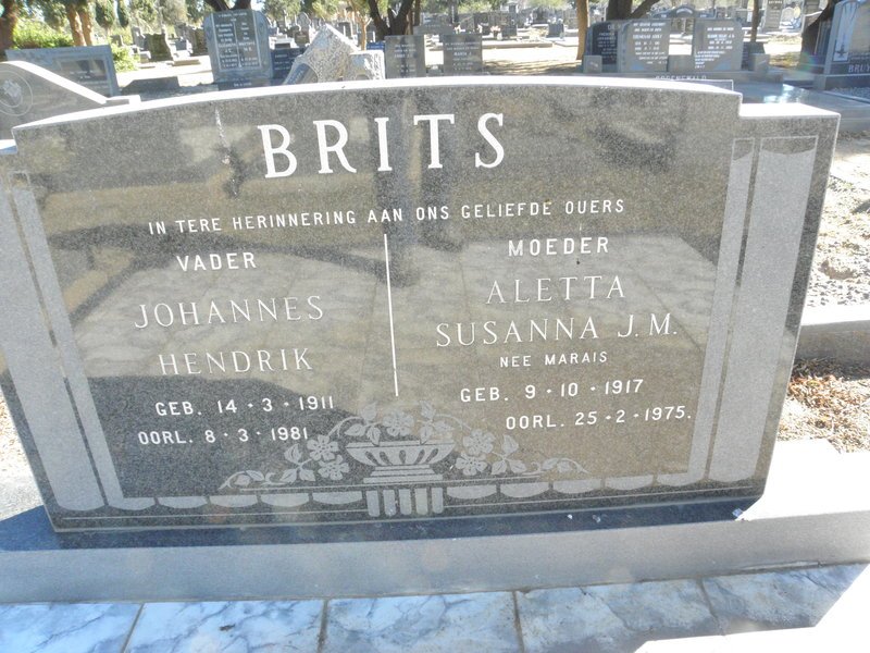 BRITS Johannes Hendrik 1911-1981 &amp; Aletta Susanna J.M. MARAIS 1917-1975