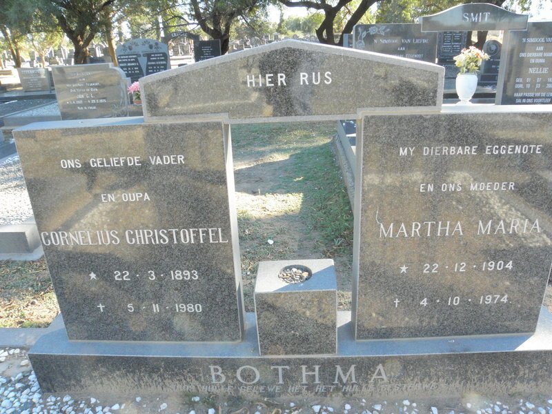 BOTHMA Cornelius Christoffel 1893-1980 &amp; Martha Maria 1904-1974