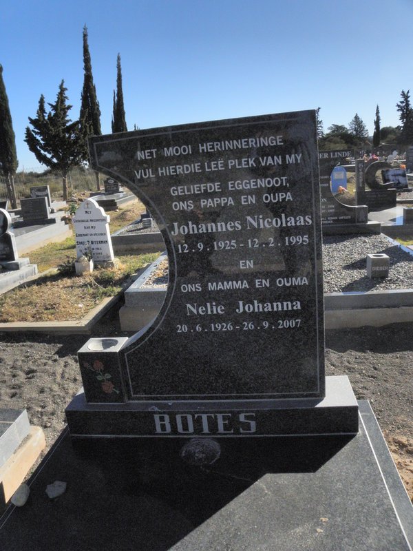 BOTES Johannes Nicolaas 1925-1995 &amp; Nelie Johanna 1926-2007