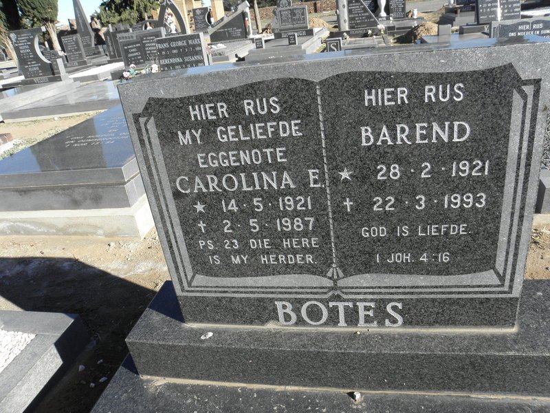 BOTES Barend 1921-1993 &amp; Carolina E. 1921-1987