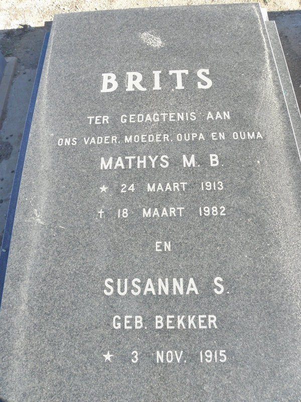 BRITS Mathys M.B. 1913-1982 &amp; Susanna S. BEKKER 1915-
