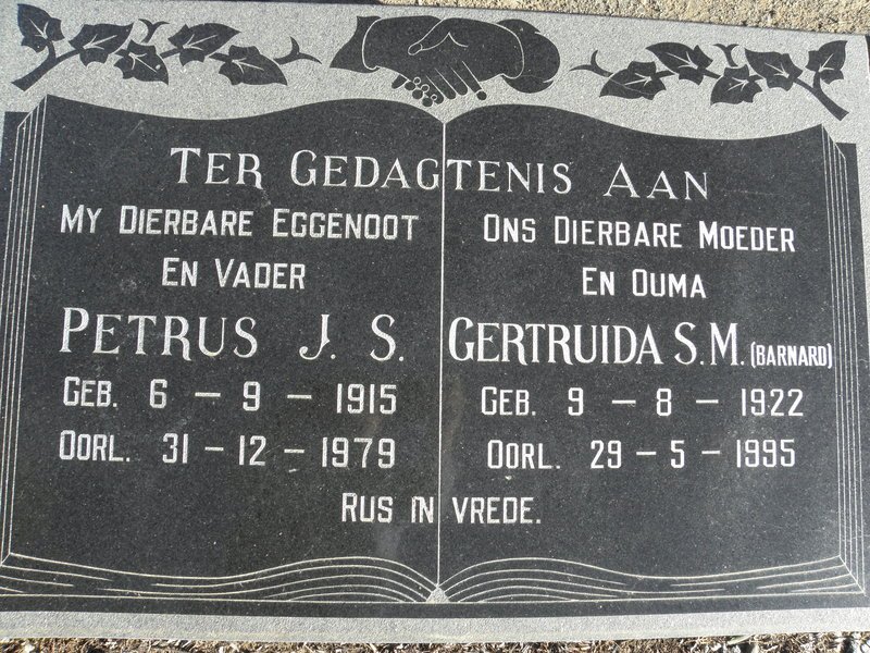 BOTES Petrus J.S. 1915-1979 &amp; Gertruida S.M. BARNARD 1922-1995