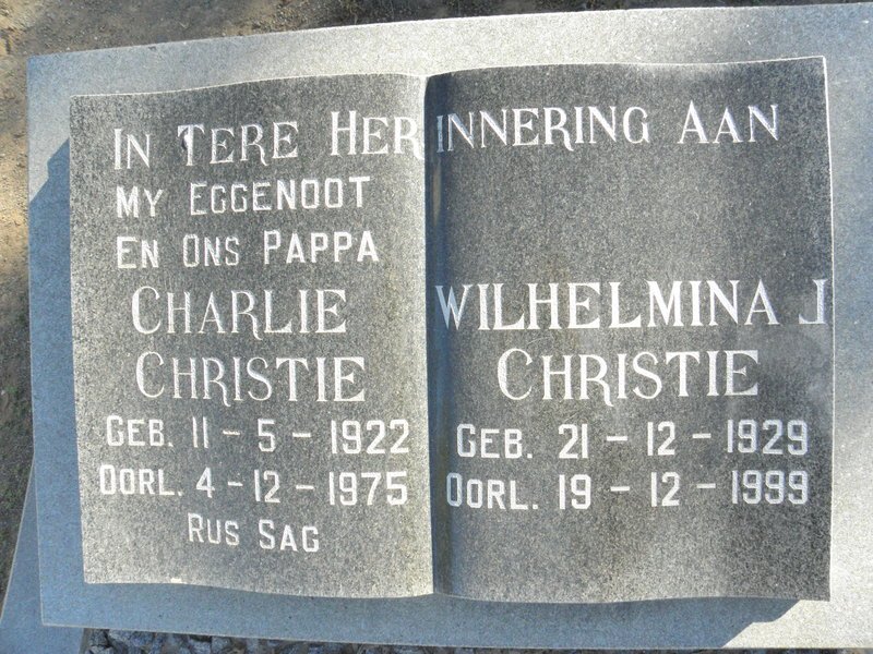 CHRISTIE Charlie 1922-1975 &amp; Wilhelmina J. 1929-1999