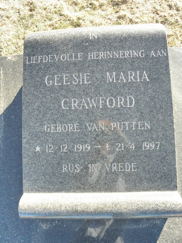 CRAWFORD Geesie Maria nee VAN PUTTEN 1919-1997