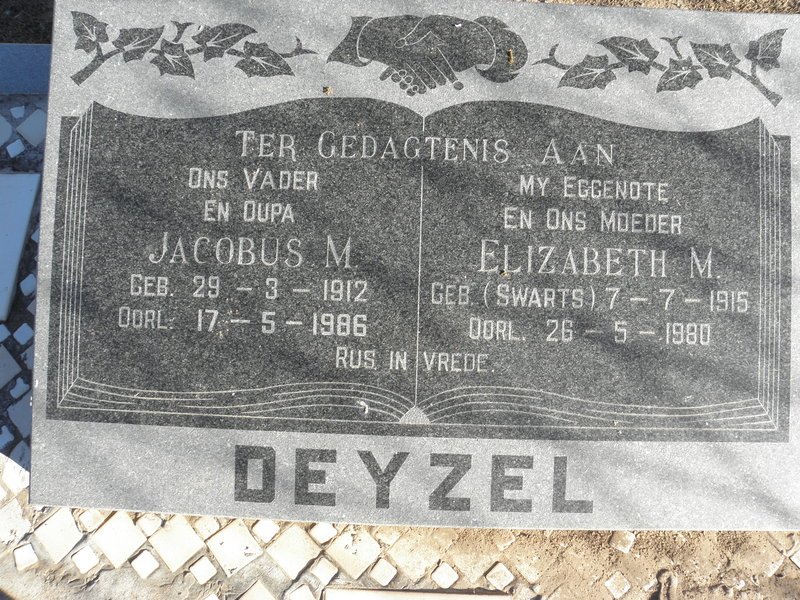 DEYZEL Jacobus M. 1912-1986 &amp; Elizabeth M. SWARTS 1915-1980