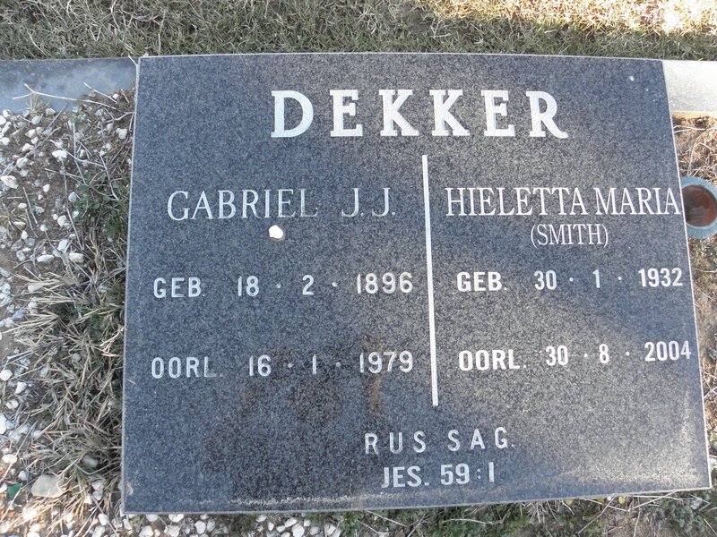 DEKKER Gabriel J.J. 1896-1979 &amp; Hieletta Maria SMITH 1932-2004