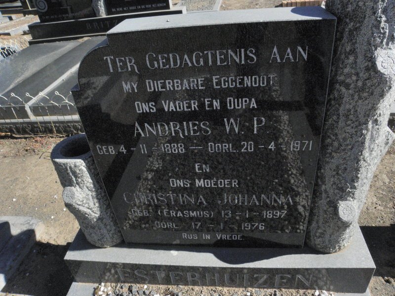 ESTERHUIZEN Andries W.P. 1888-1971 &amp; Christina Johanna ERASMUS 1897-1976