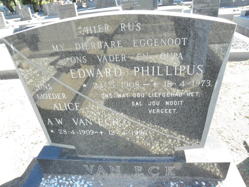 ECK Edward Phillipus, van 1908-1973 &amp; Alice A.W. 1909-1996 