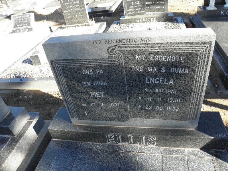 ELLIS Piet 1931- &amp; Engela BOTHMA 1930-1992