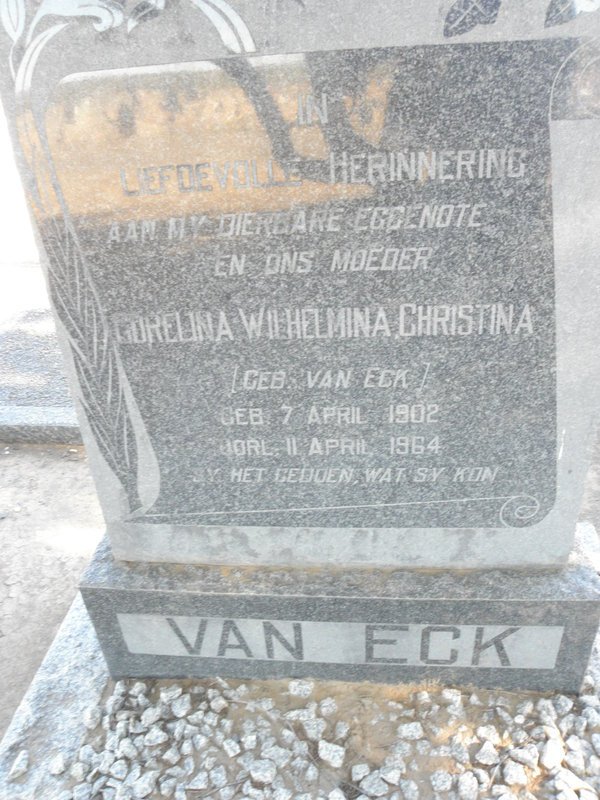 ECK Corelina Wilhelmina Christina nee VAN ECK 1902-1964