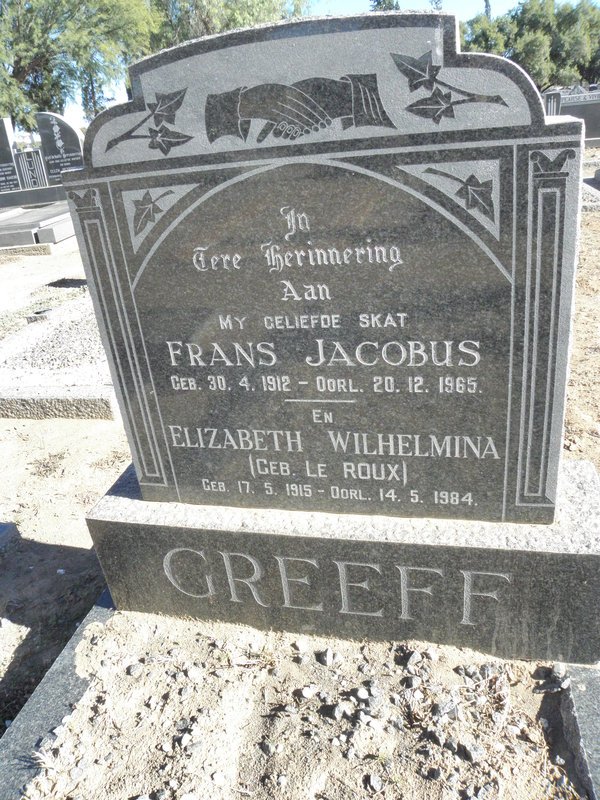GREEFF Frans Jacobus 1912-1965 &amp; Elizabeth Wilhelmina LE ROUX 1915-1984