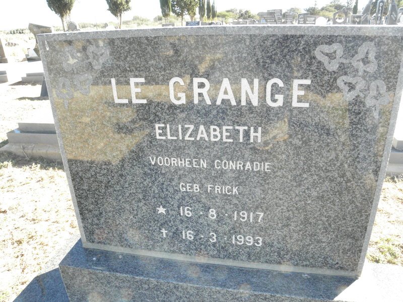 GRANGE Elizabeth, Le voorheen CONRADIE nee FRICK 1917-1993