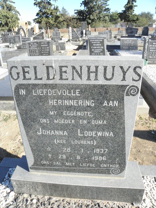 GELDENHUYS Johanna Lodewina nee LOURENS 1937-1986