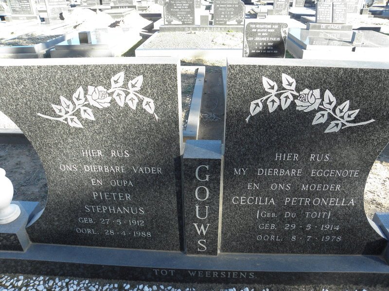 GOUWS Pieter Stephanus 1912-1988 &amp; Cecilia Petronella Du TOIT 1914-1978