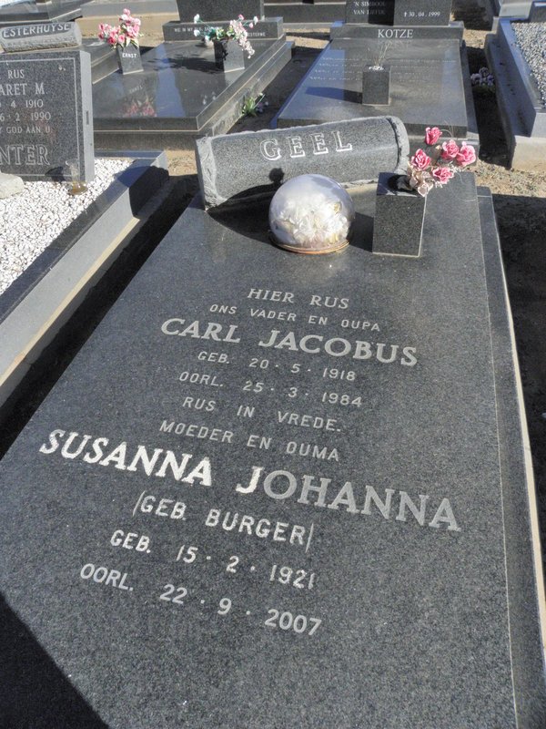 GEEL Carl Jacobus 1918-1984 &amp; Susanna Johanna BURGER 1921-2007