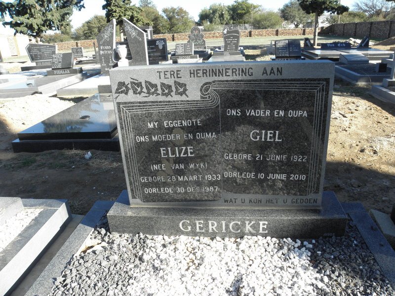 GERICKE Giel 1922-2010 &amp; Eliza VAN WYK 1933-1987