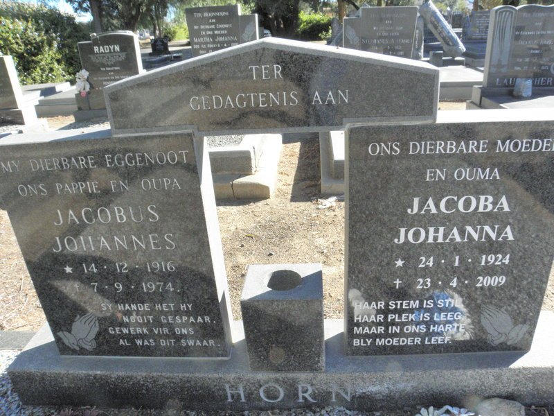 HORN Jacobus Johannes 1916-1974 &amp; Jacoba Johanna 1924-2009