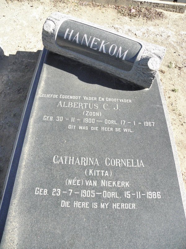 HANEKOM Albertus C.J. 1900-1967 &amp; Catharina Cornelia VAN NIEKERK 1905-1986