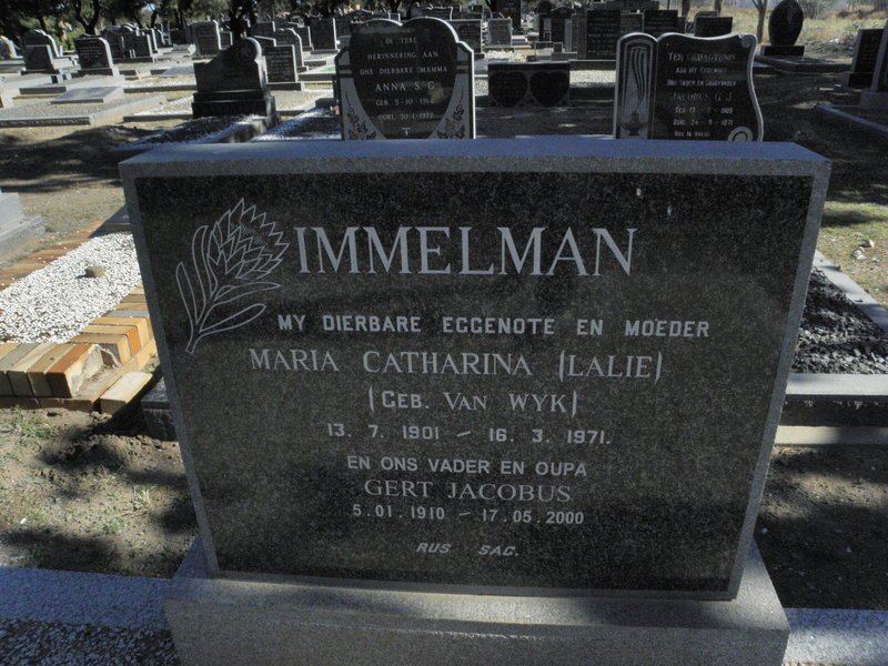 IMMELMAN Gert Jacobus 1910-2000 &amp; Maria Catharina VAN WYK 1901-1971