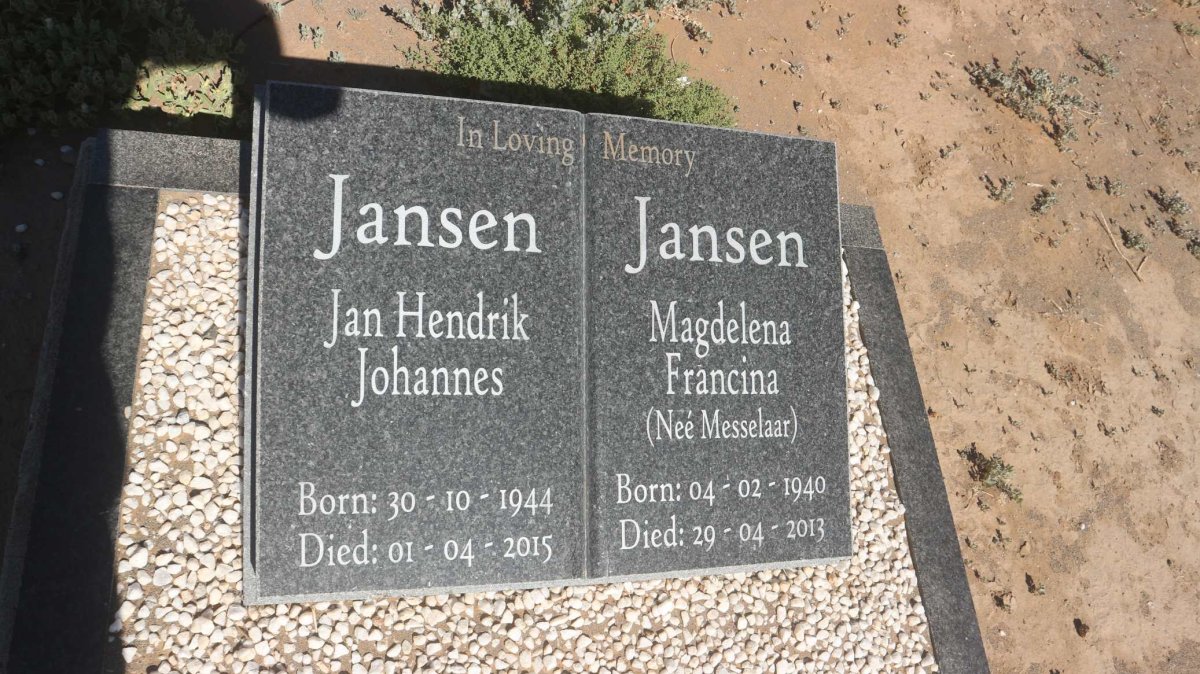 JANSEN Jan Hendrik Johannes 1944-2015 &amp; Magdalena Francina MESSELAAR 1940-2013