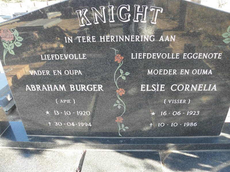 KNIGHT Abraham Burger 1920-1994 &amp; Elsie Cornelia VISSER 1923-1986