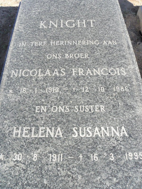 KNIGHT Nicolaas Francois 1913-1986 &amp; Helena Susanna 1911-1995