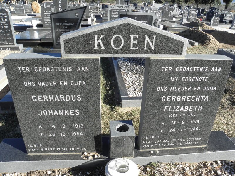 KOEN Gerhardus Johannes 1913-1984 &amp; Gerbrechta Elizabeth Du TOIT 1915-1980