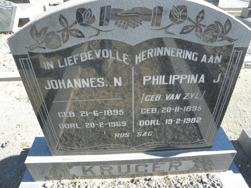 KRUGER Johannes N. 1895-1969 &amp; Philippina J. VAN ZYL 1895-1982