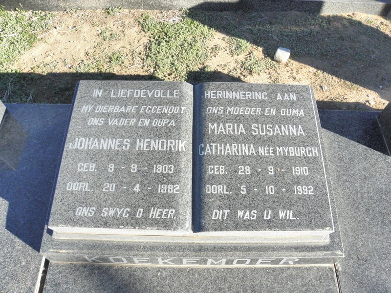 KOEKEMOER Johannes Hendrik 1903-1982 &amp; Maria Susanna Catharina MYBURGH 1910-1992