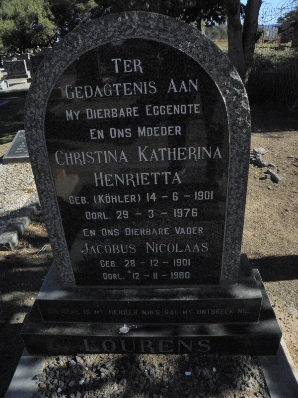 LOURENS Jacobus Nicolaas 1901-1980 &amp; Christina Katherina Henrietta KOHLER 1901-1976