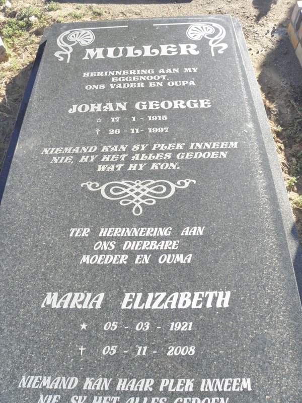 MULLER Johan George 1915-1997 &amp; Maria Elizabeth 1921-2008