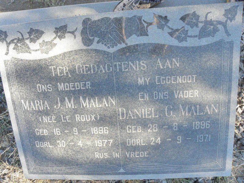 MALAN Daniel G. 1896-1971 &amp; Maria J.M. Le ROUX 1896-1977