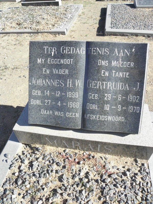 MARAIS Johannes H.W. 1899-1968 &amp; Gertruida J. 1902-1970