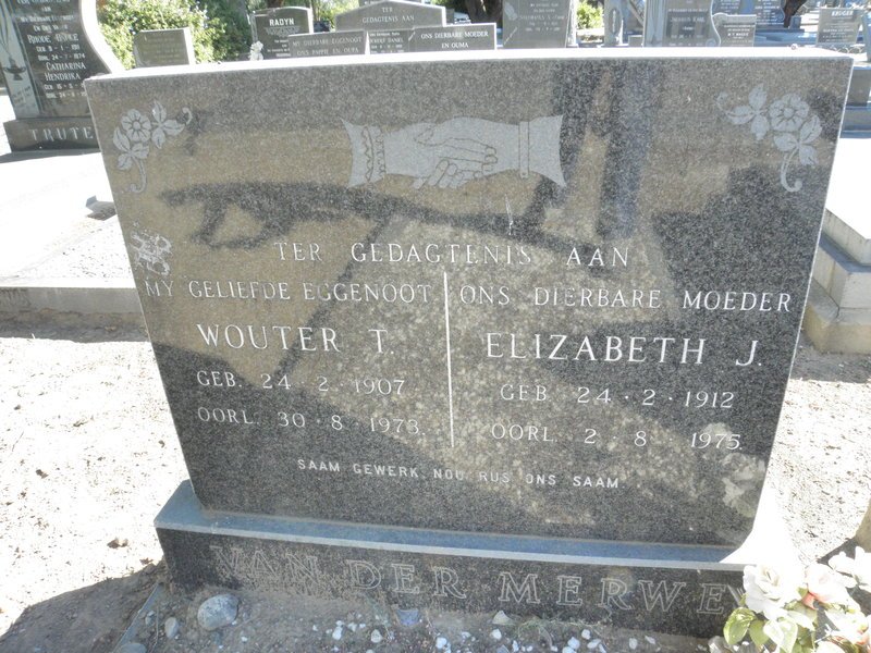 MERWE Wouter T. 1907-1978 &amp; Elizabeth J. 1912-1975