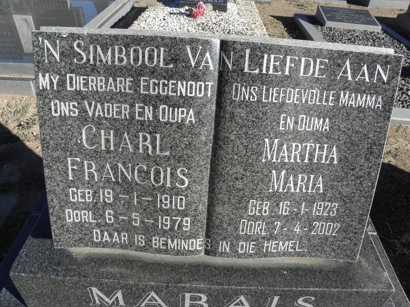 MARAIS Charl Francois 1910-1979 &amp; Martha Maria 1923-2002