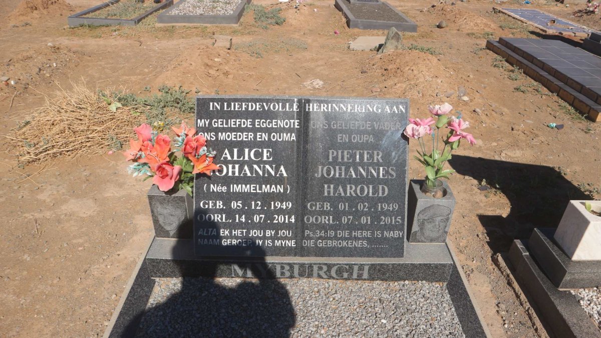MYBURGH Pieter Johannes Harold 1949-2015 &amp; Alice Johanna IMMELMAN 1949-2014