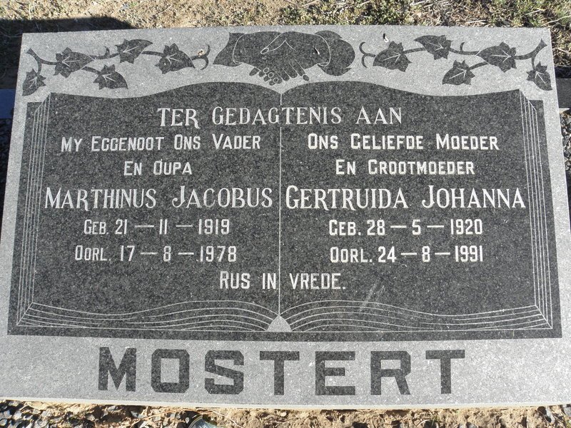 MOSTERT Marthinus Jacobus 1919-1978 &amp; Gertruida Johanna 1920-1991