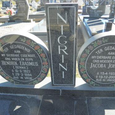 NIGRINI Hendrik Erasmus 1927-1994 &amp; Jacoba Johanna 1933-2009