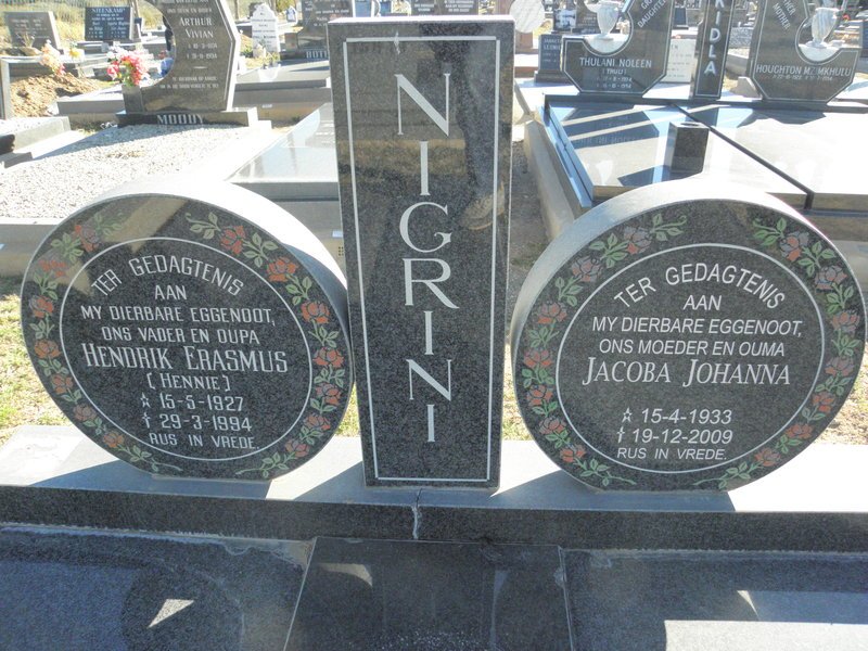 NIGRINI Hendrik Erasmus 1927-1994 &amp; Jacoba Johanna 1933-2009