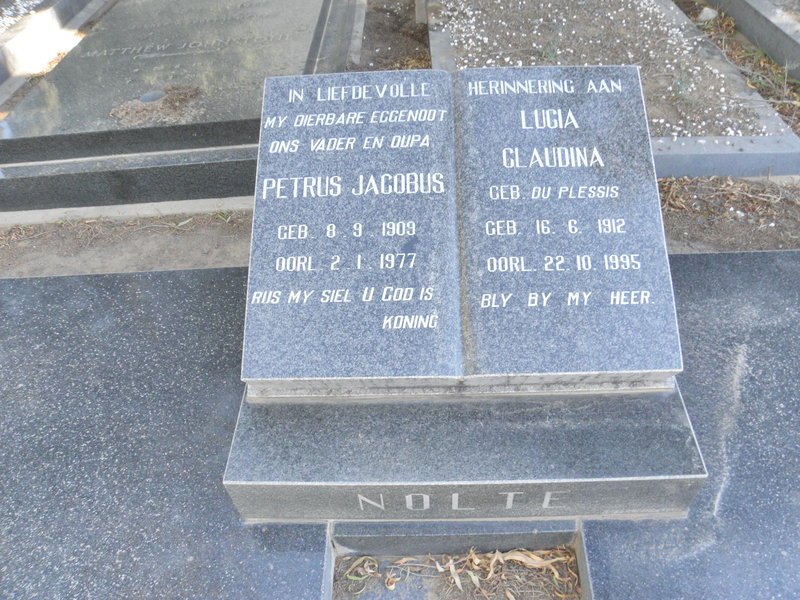 NOLTE Petrus Jacobus 1909-1977 &amp; Lucia Claudina DU PLESSIS 1912-1995