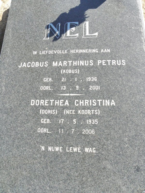 NEL Jacobus Marthinus Petrus 1936-2001 &amp; Dorethea Christina KOORTS 1935-2006